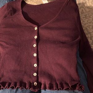 H&M Burgundy Ribbed Cardigan